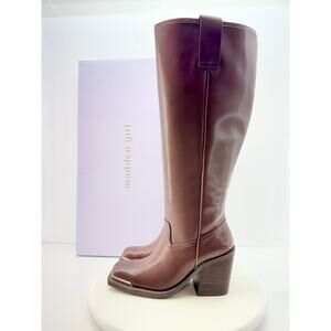 Madden Girl Dollee Womens Sz 7W Cognac Pull-On Embellished Knee High Moto Boots